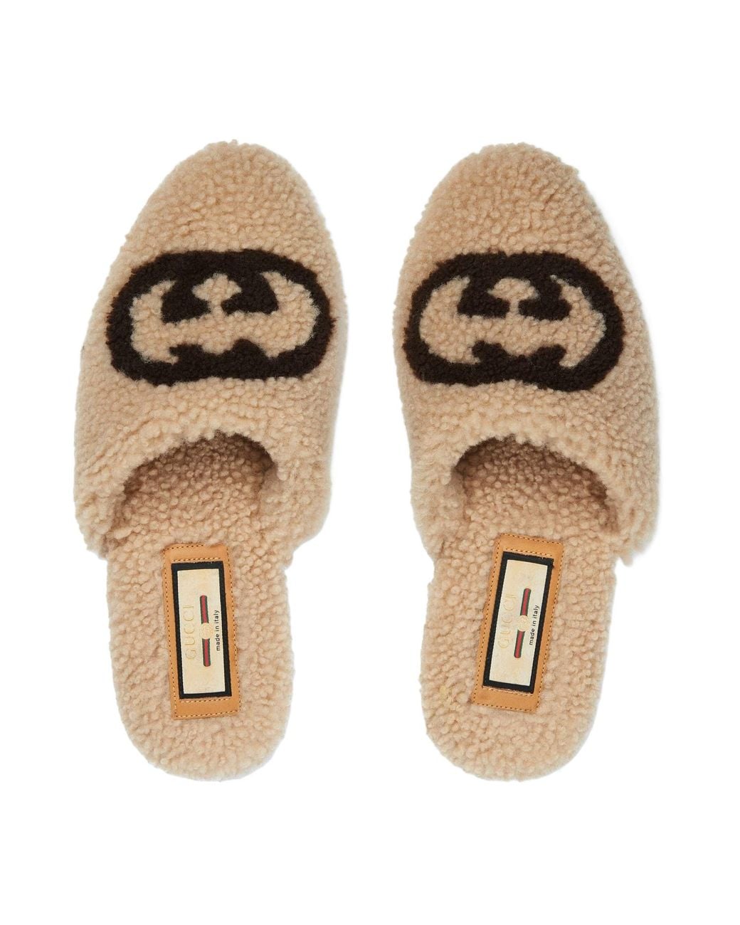 Gucci Multicolor Interlocking G Shearling Flat Slippers