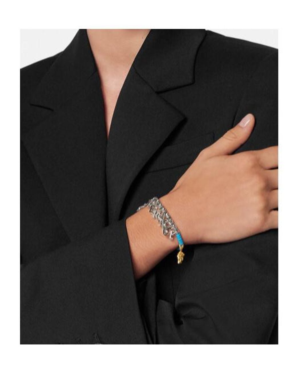 Versace Blue Logo-Lettering Charm Bracelet for men