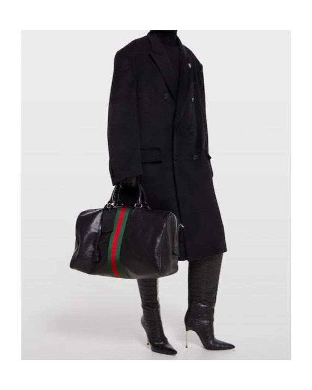 Gucci Black Web Trademark Medium Duffle Bag, Leather for men
