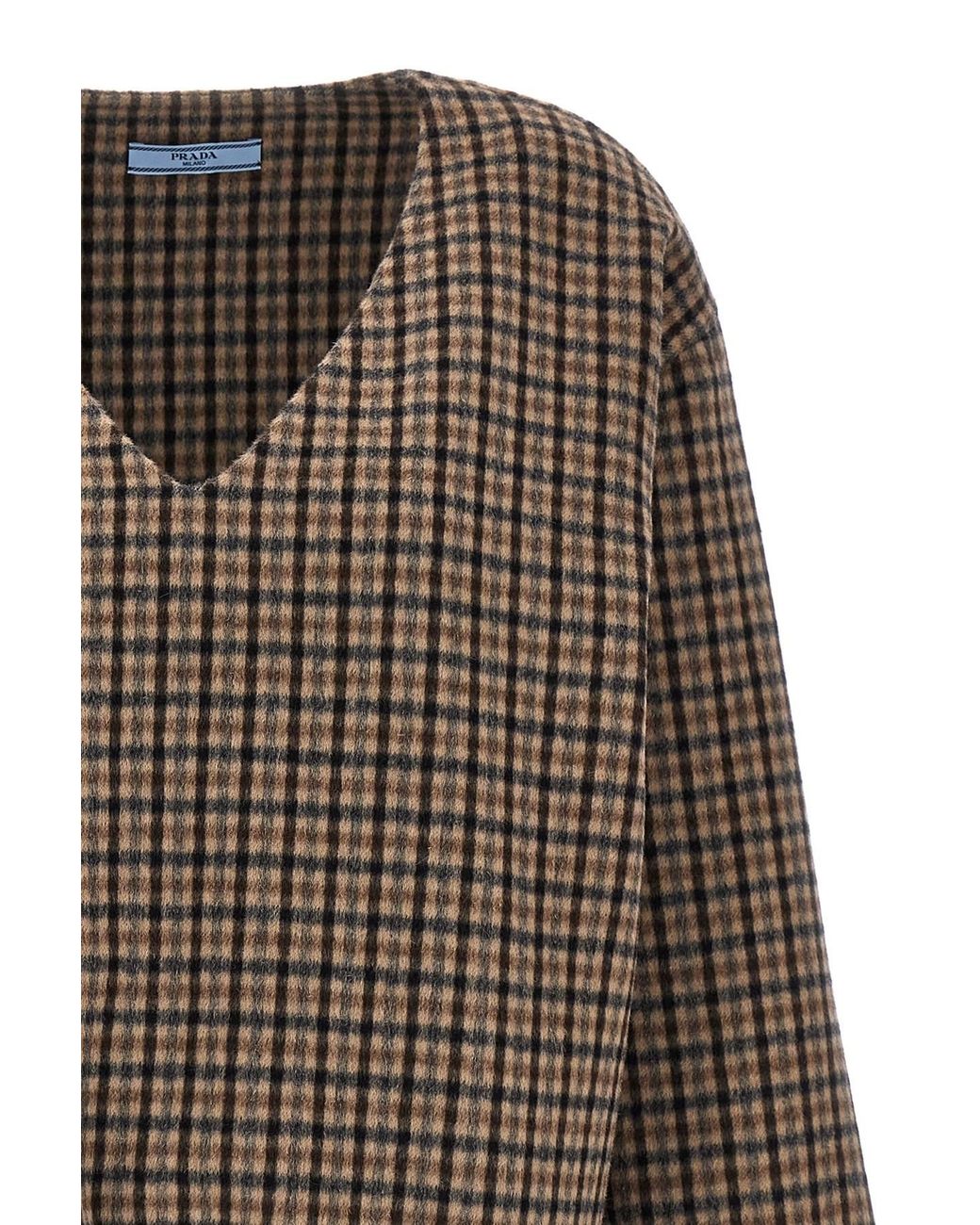 Prada Brown Checked V-Neck Top
