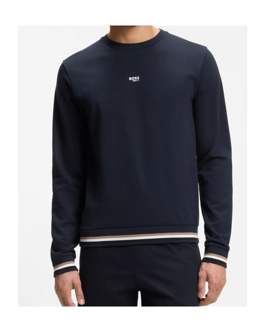 Boss Blue Cotton-Terry Sweatshirt With Logo And Signature Stripes for men
