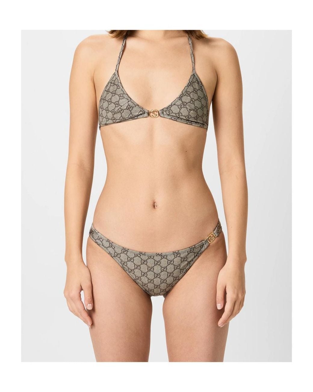 Gucci White Logo Nylon Gg Triangle Bikini Set