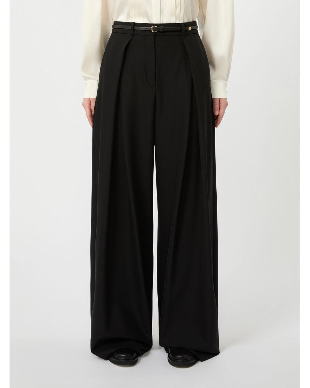 Max Mara Black Pleated Wide-Leg Trousers