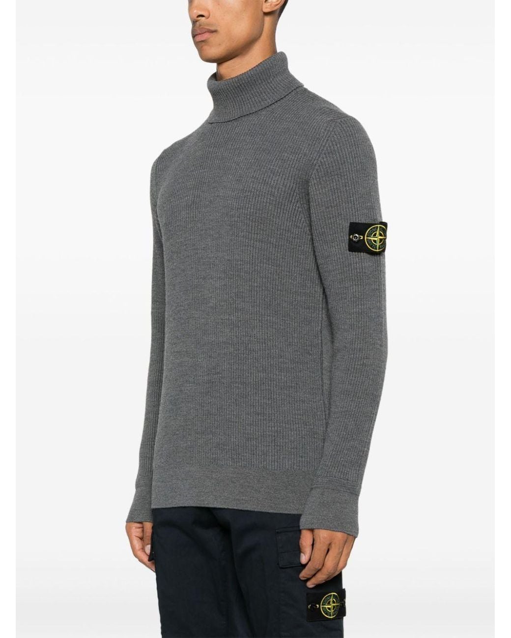 Stone Island Gray Virgin Wool Turtleneck Sweater for men