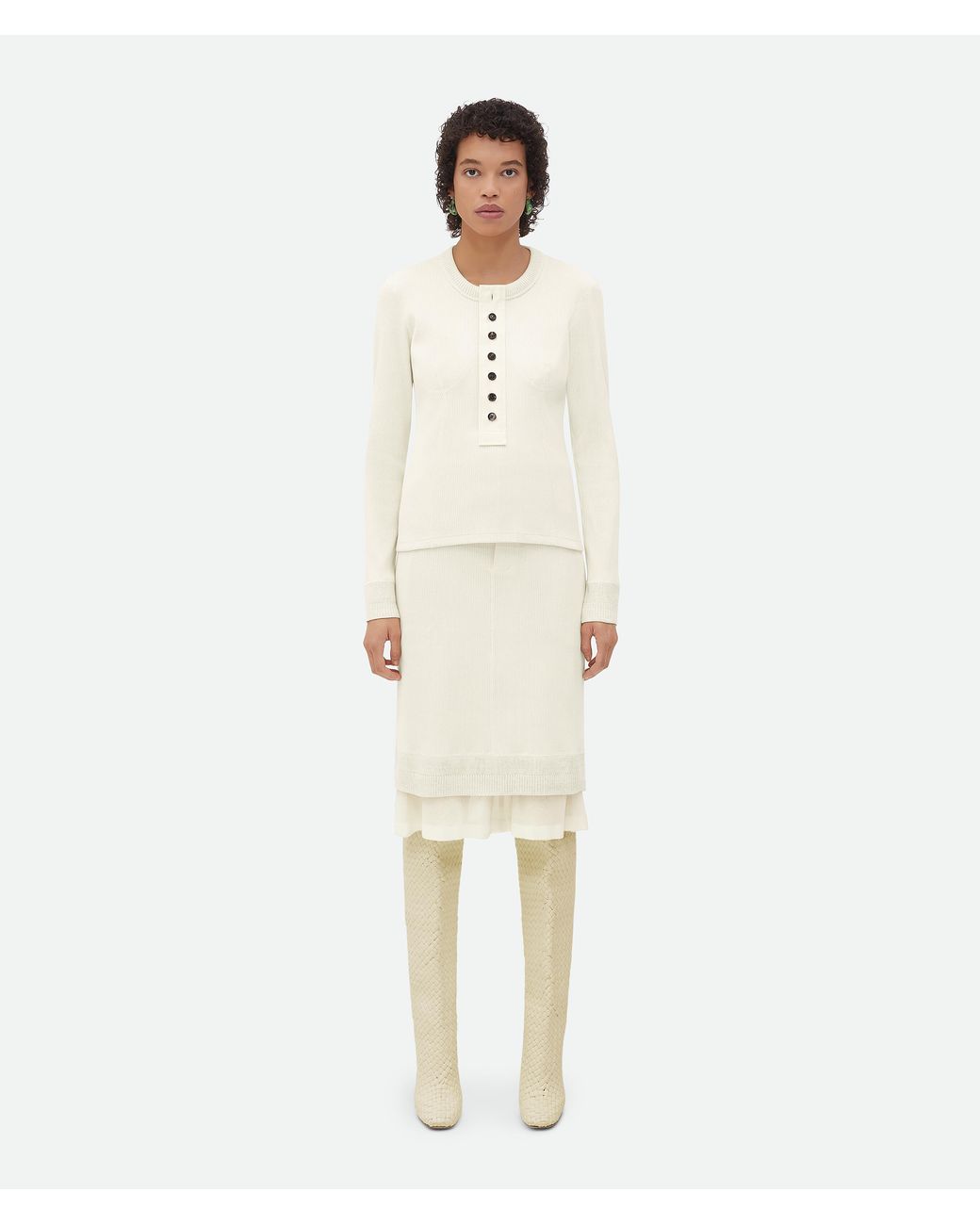 Bottega Veneta White Compact Ribbed-Knit Top