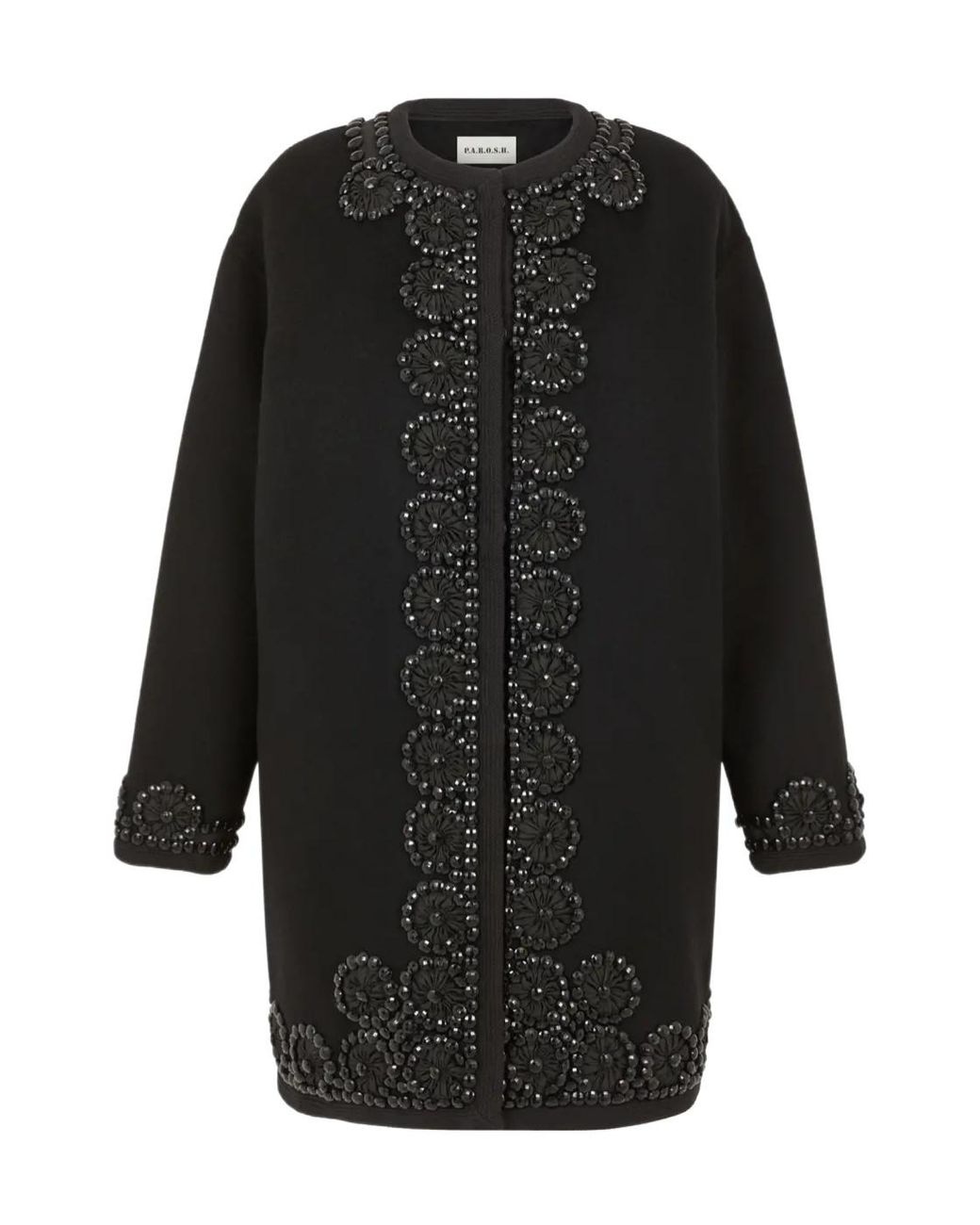 P.A.R.O.S.H. Black Embellished Floral Coat
