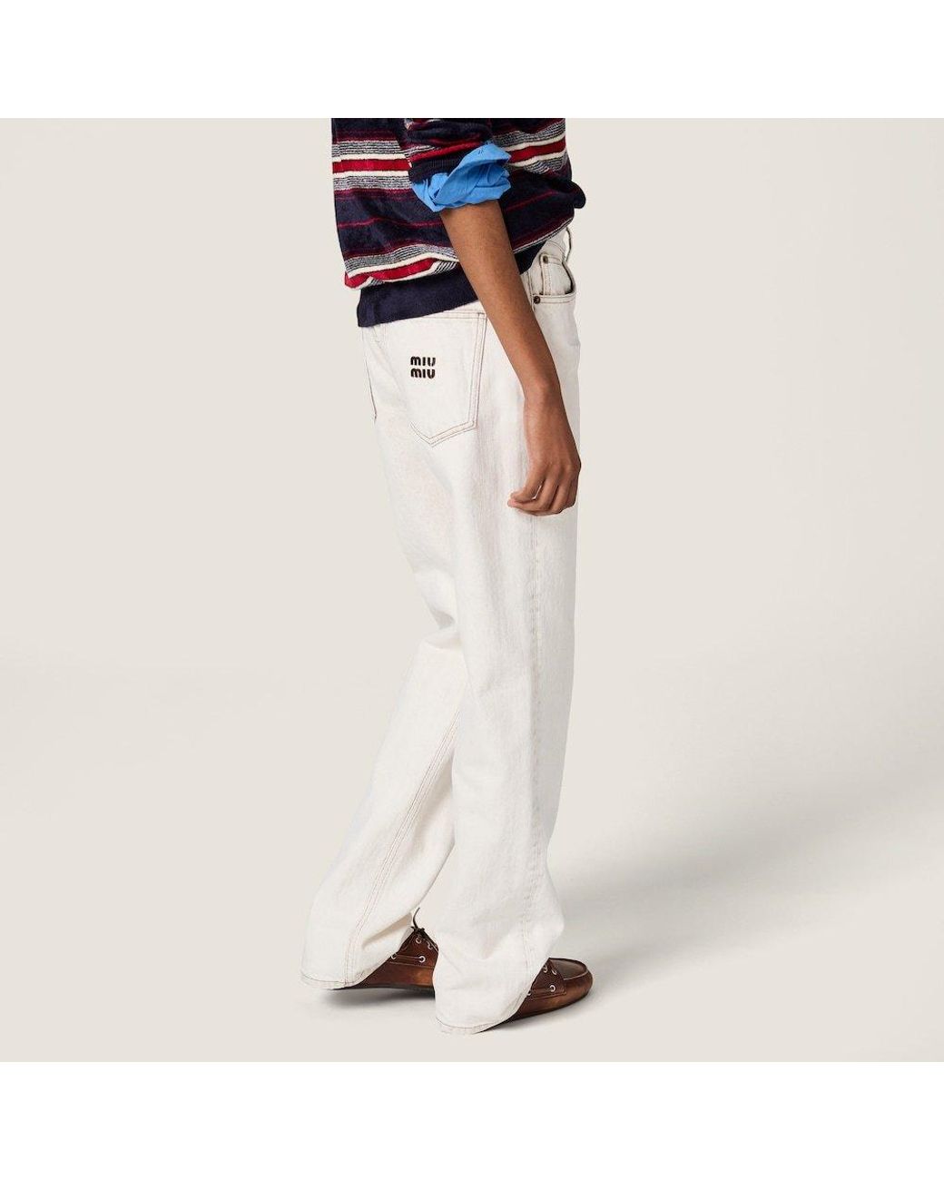 Miu Miu White Logo-Embroidered Denim Jeans