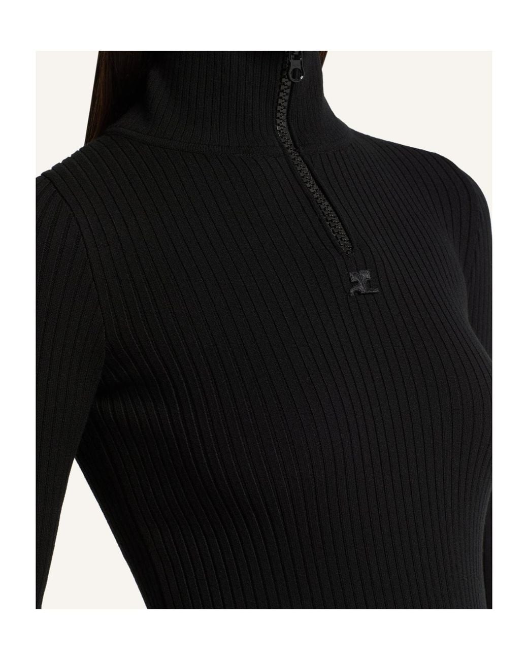 Courreges Black Courrèges Ribbed Half Zip Knitted Jumper