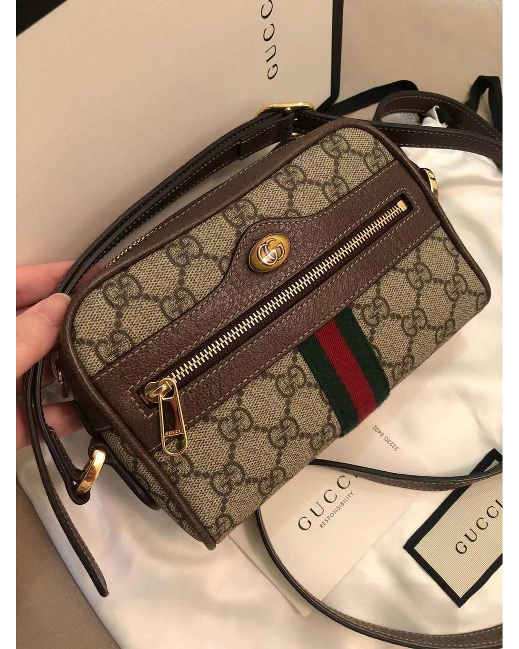 Gucci Brown Ophidia Gg Supreme Mini Bag