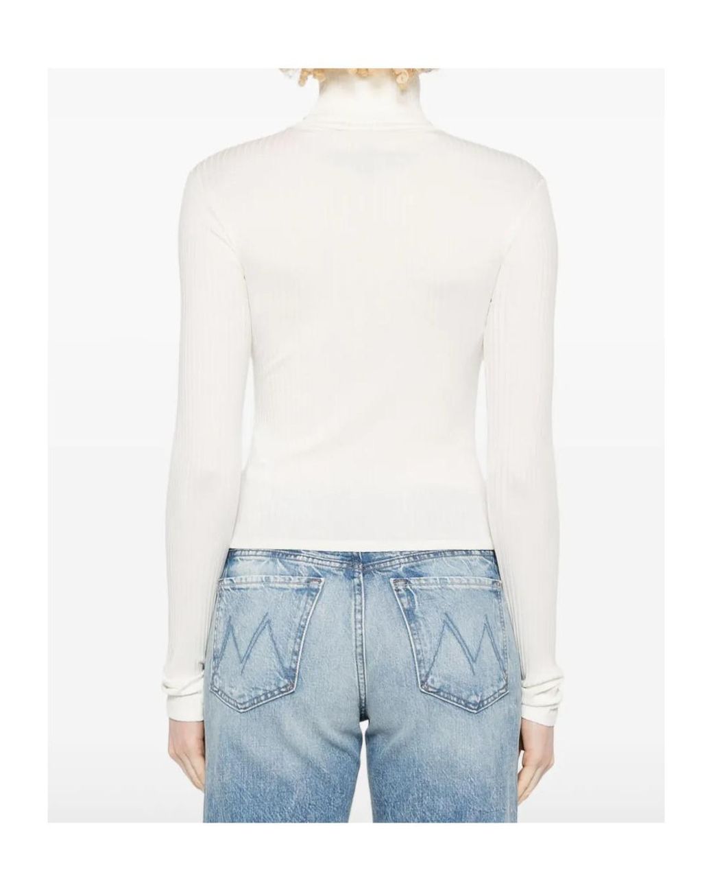 Re/done White Ribbed Roll-Neck Top