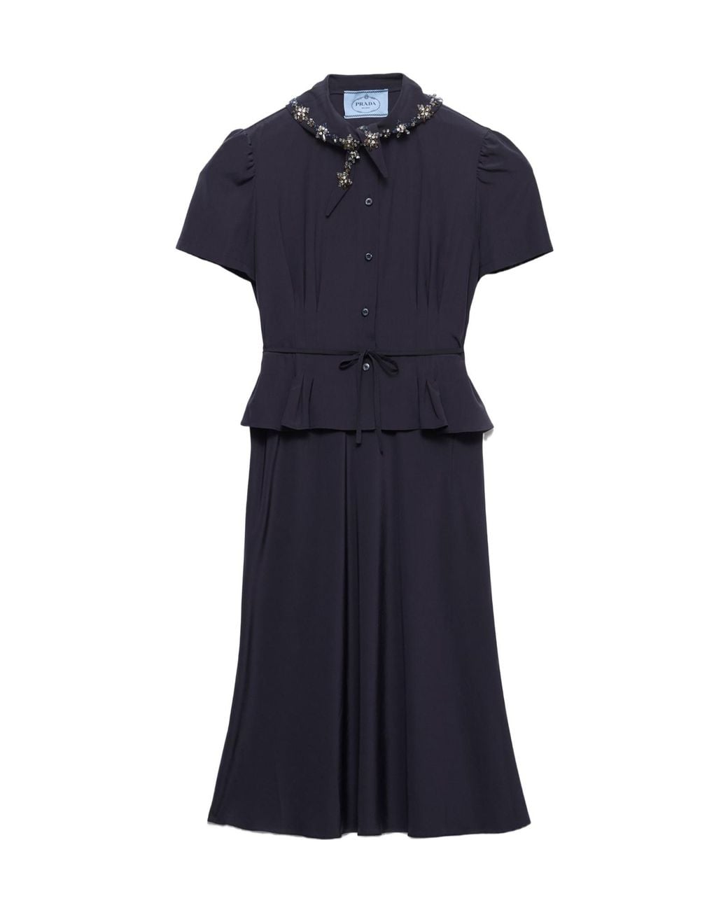 Prada Blue Embroidered Marocain Dress