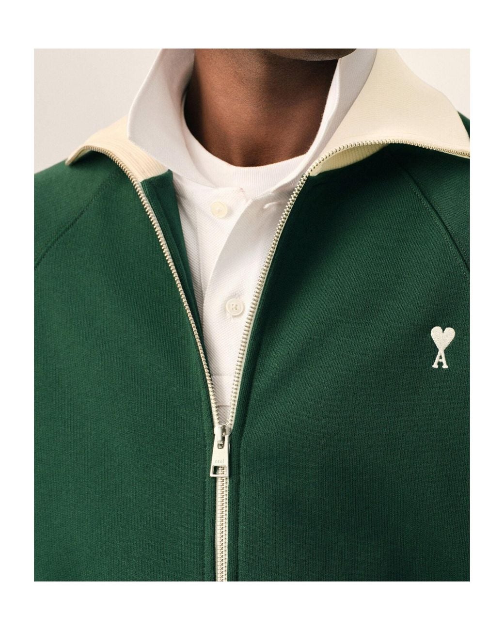 AMI Green Ami Ami De Coeur Zip-Up Sweatshirt for men