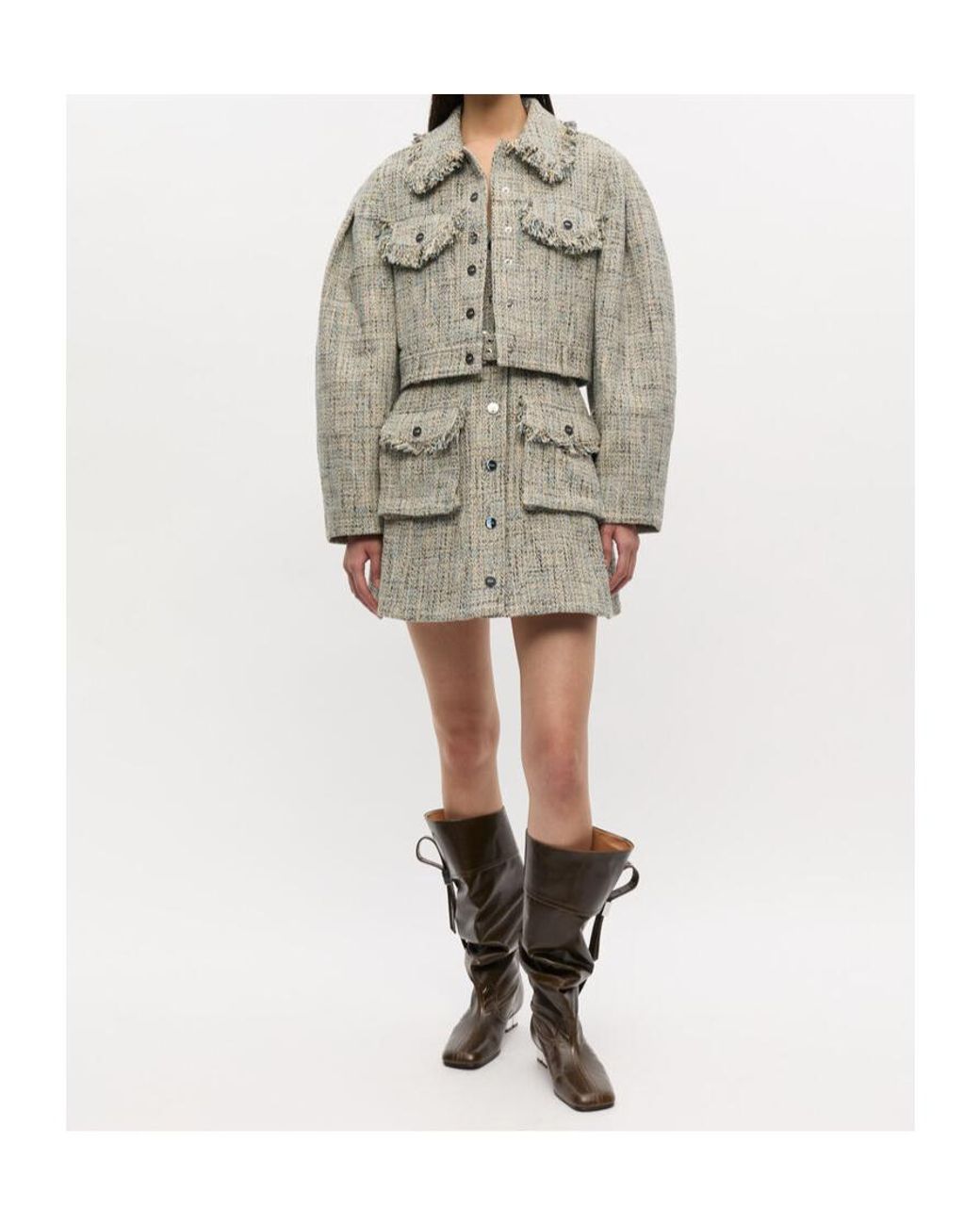 Ganni Brown Square-Toe Boots