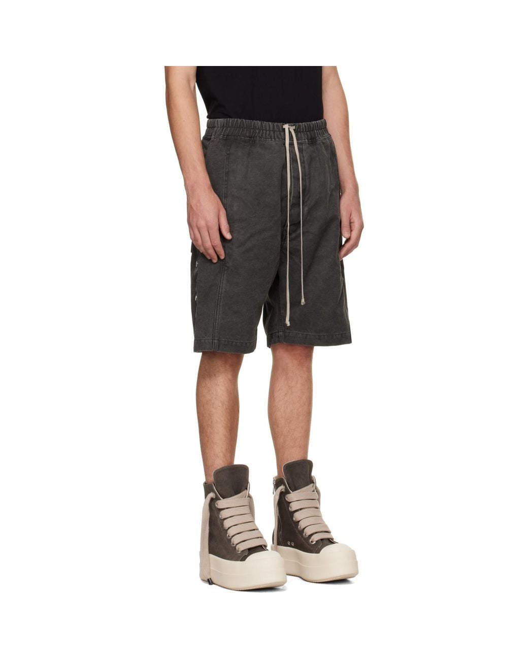 Rick Owens Black Elasticated Drawstring Waistband Shorts for men