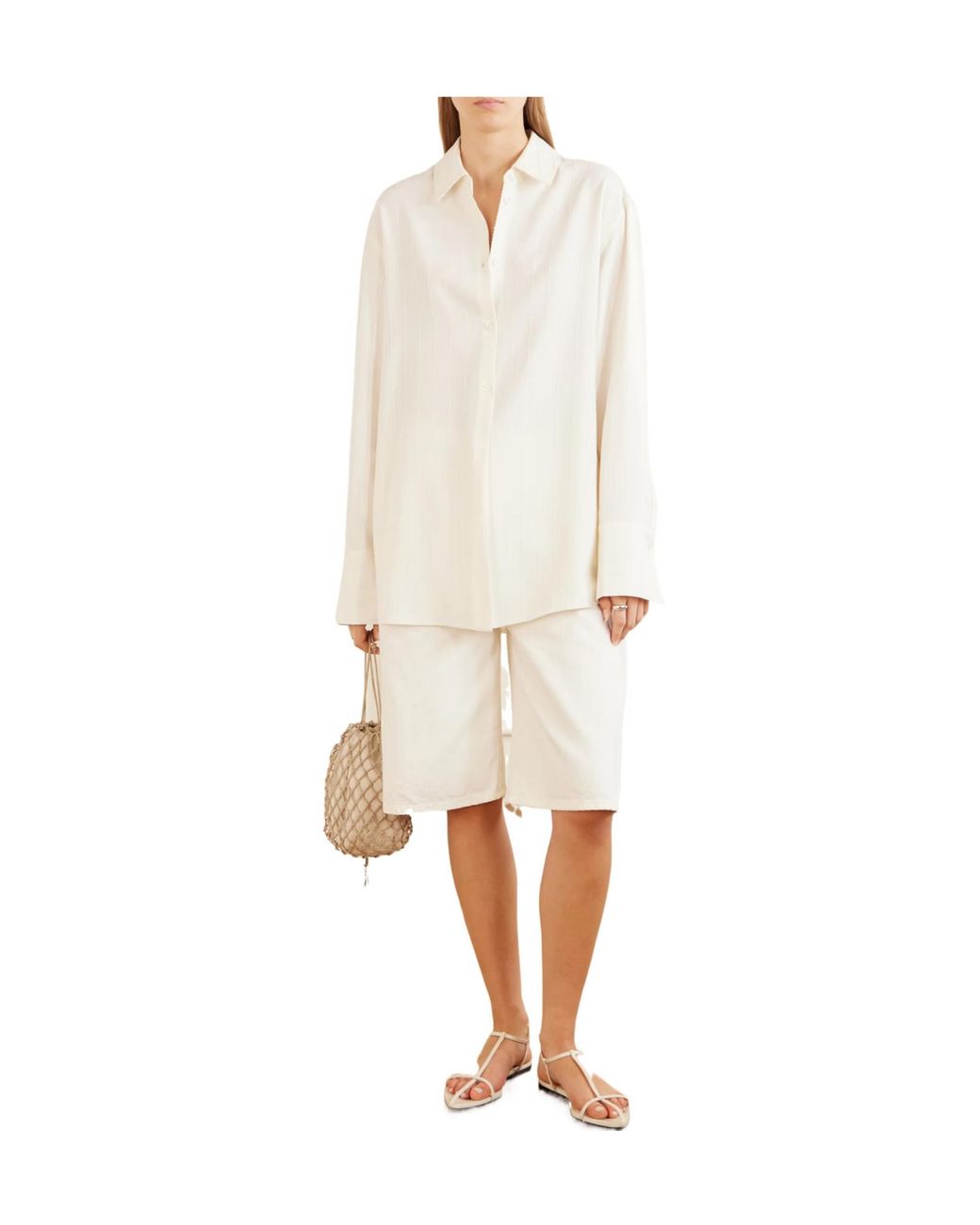 Kallmeyer White Mollie Sequin-Embellished Striped Twill Shirt