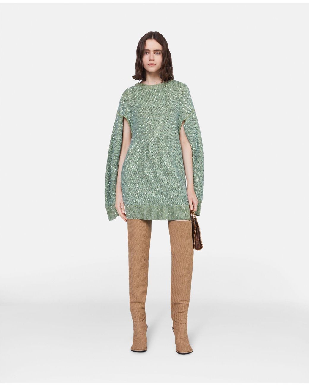 Stella McCartney Green Sequinned Knitted Cape Dress
