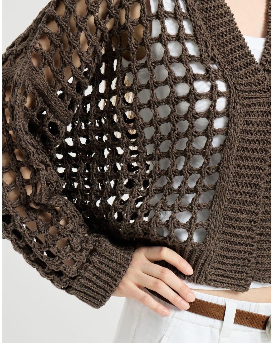 Brunello Cucinelli Black Jute And Cotton Net Cardigan