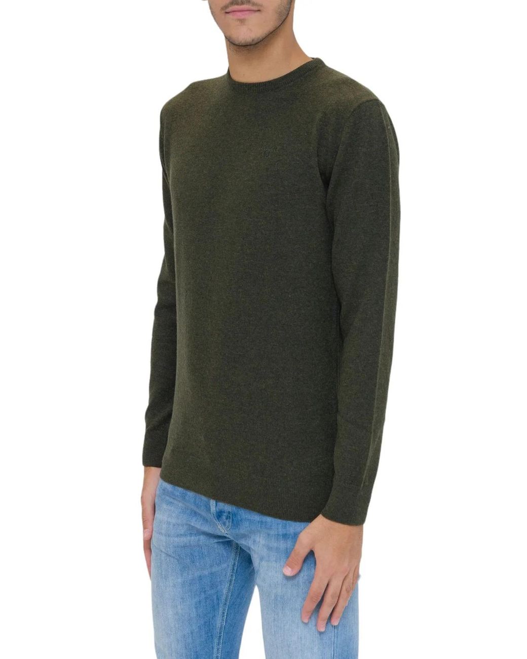 Barbour Green Logo Embroidered Crewneck Knitted Jumper for men