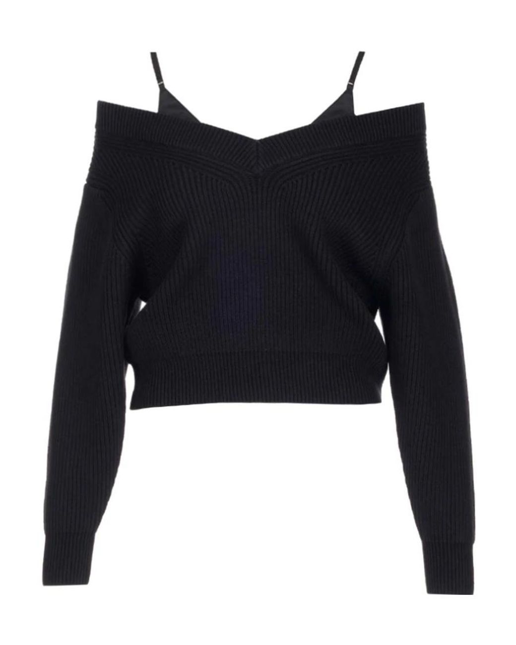 Alexander Wang Black Off-Shoulder Ribbed Knit Jumper