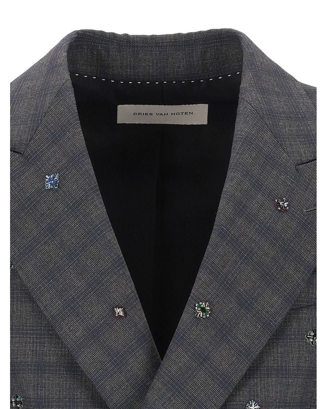 Dries Van Noten Black Embroidered Wool Blazer for men