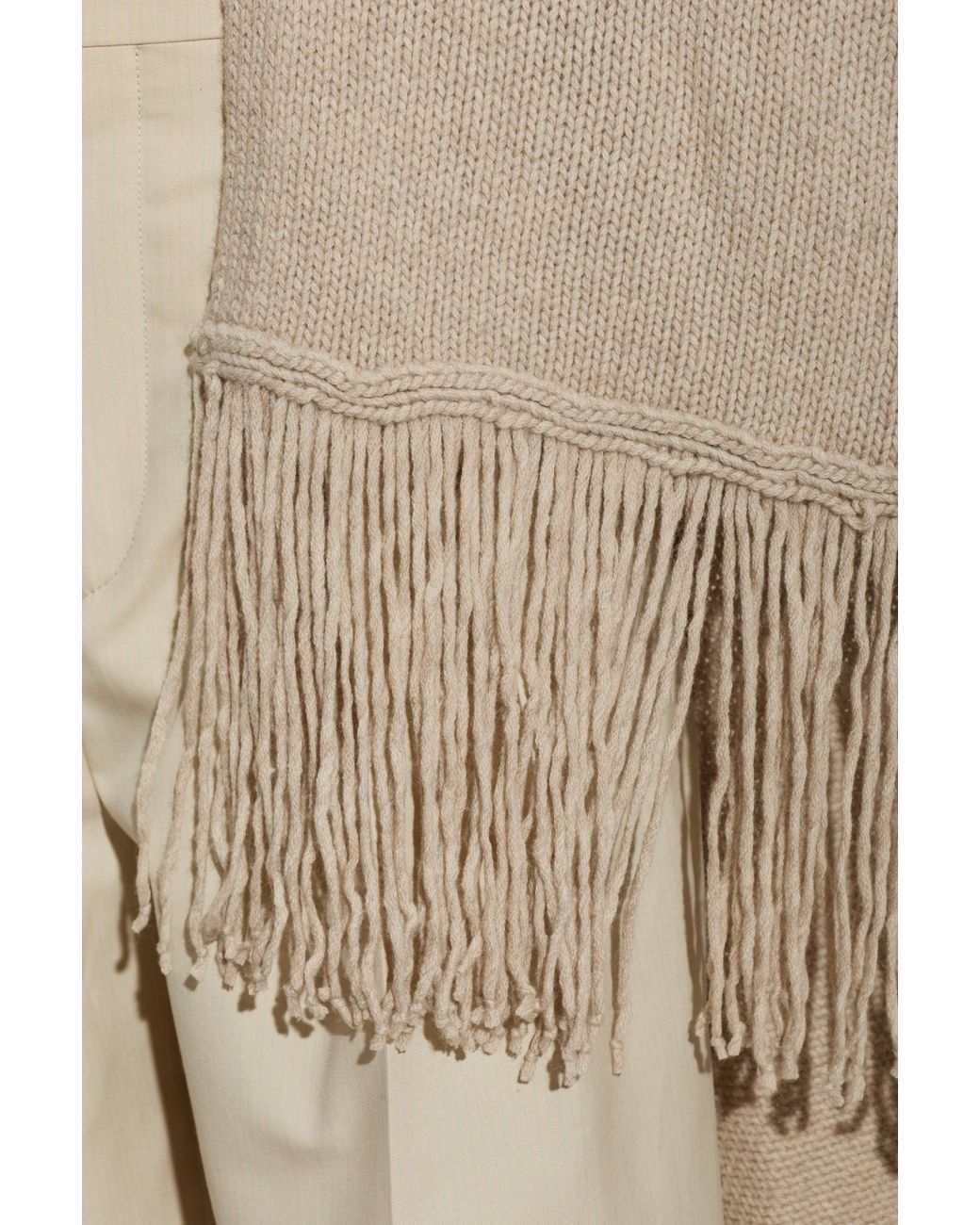 Max Mara Natural Bacini Fringed Knit Cape