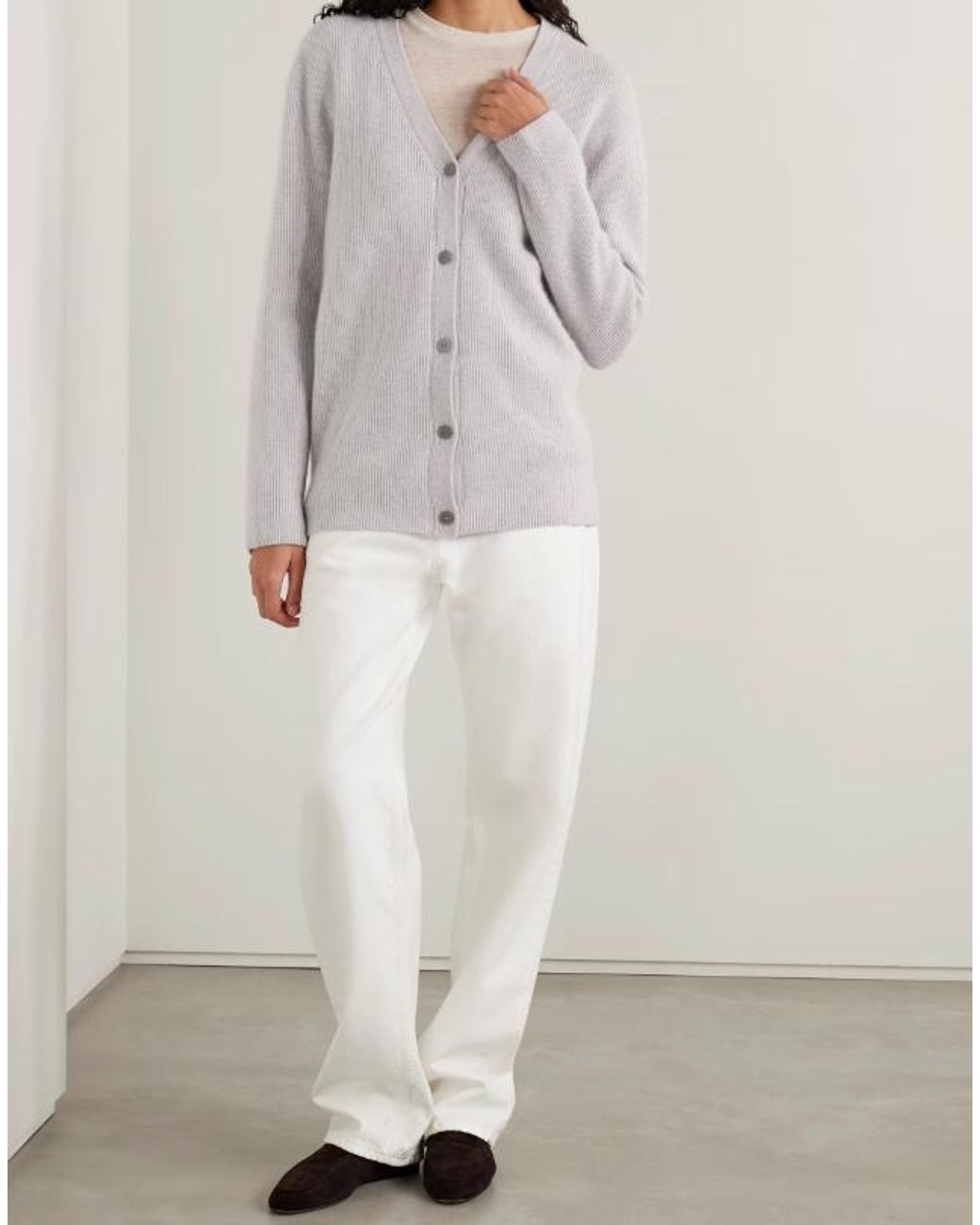 The Row White Maser Ribbed Cashmere Cardigan