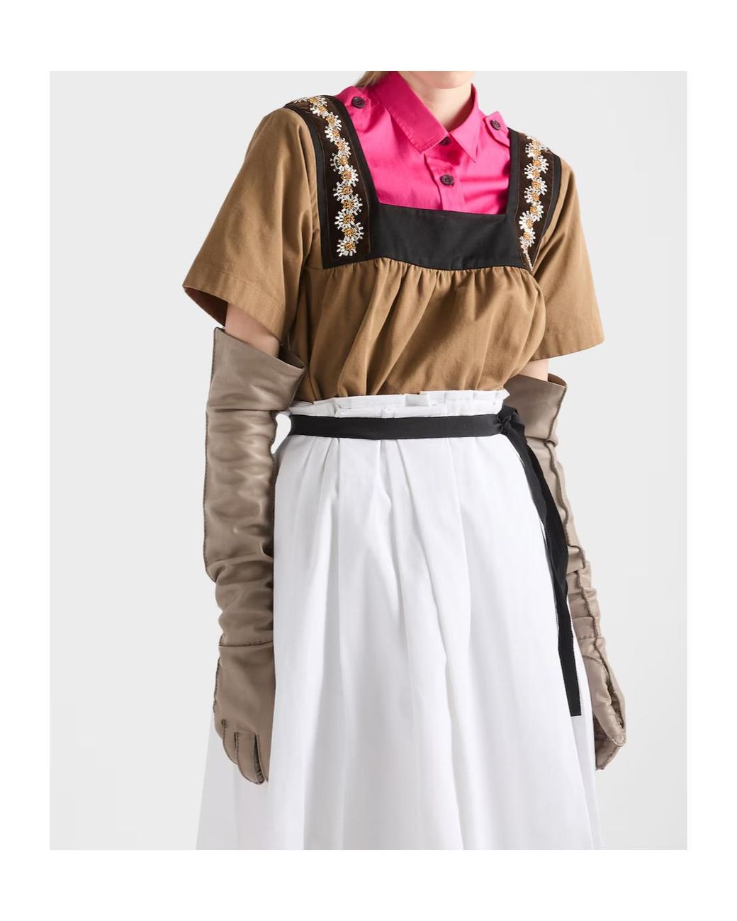Prada Brown Embroidered Old Gabardine Top