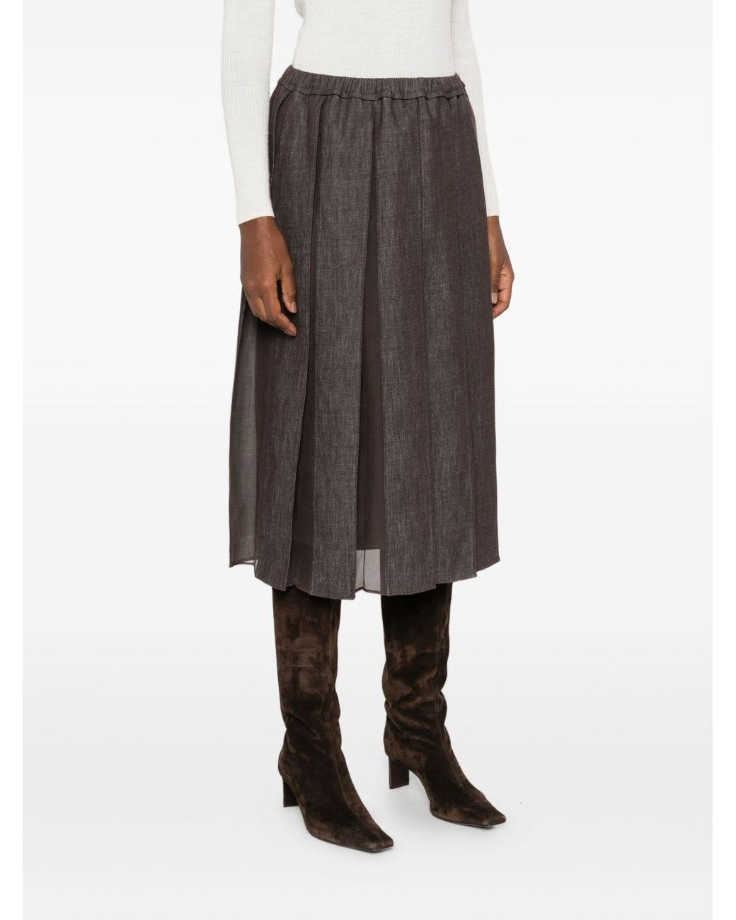 Brunello Cucinelli Gray Pleated Midi Skirt