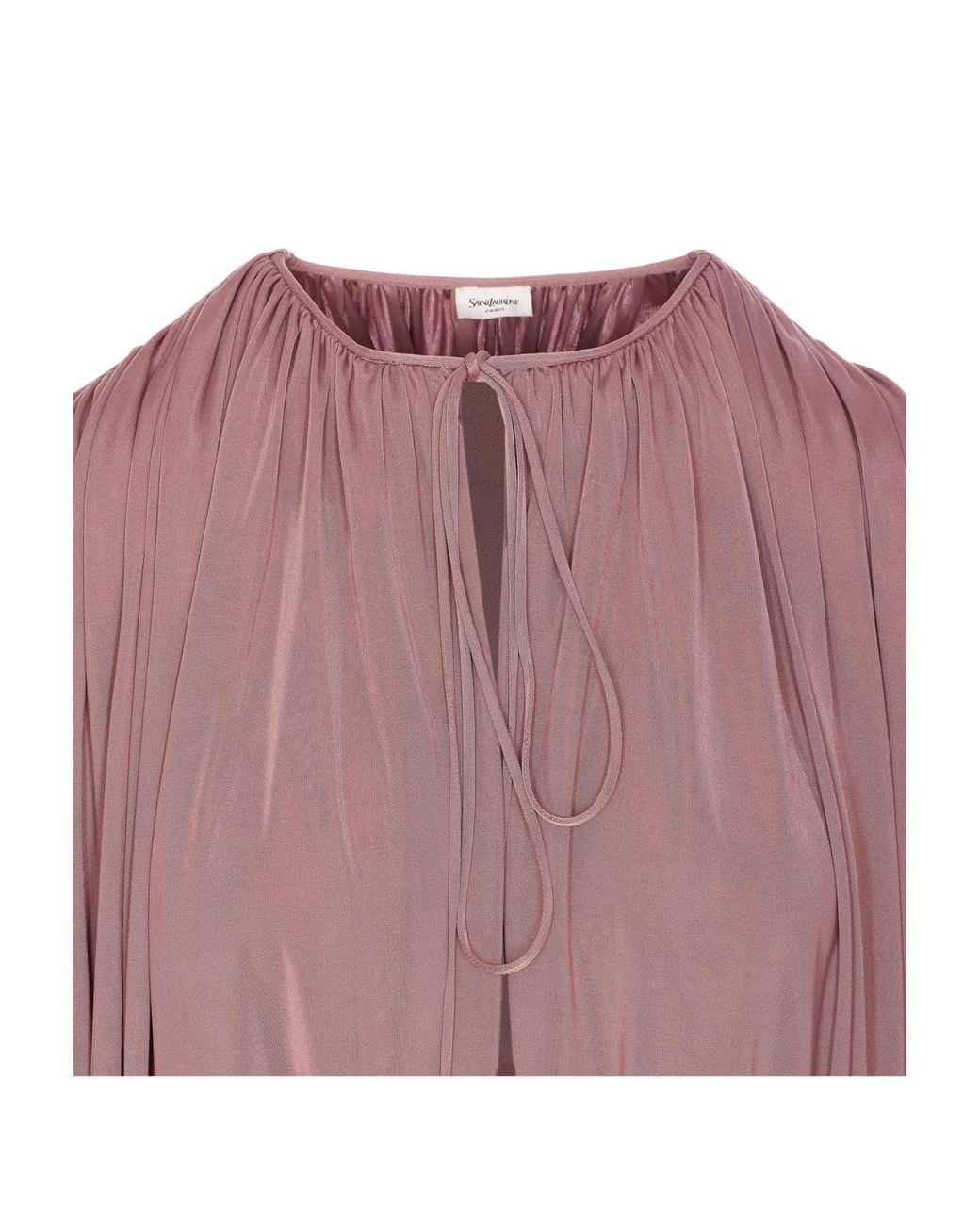Saint Laurent Purple Gathered Drawstring Blouse