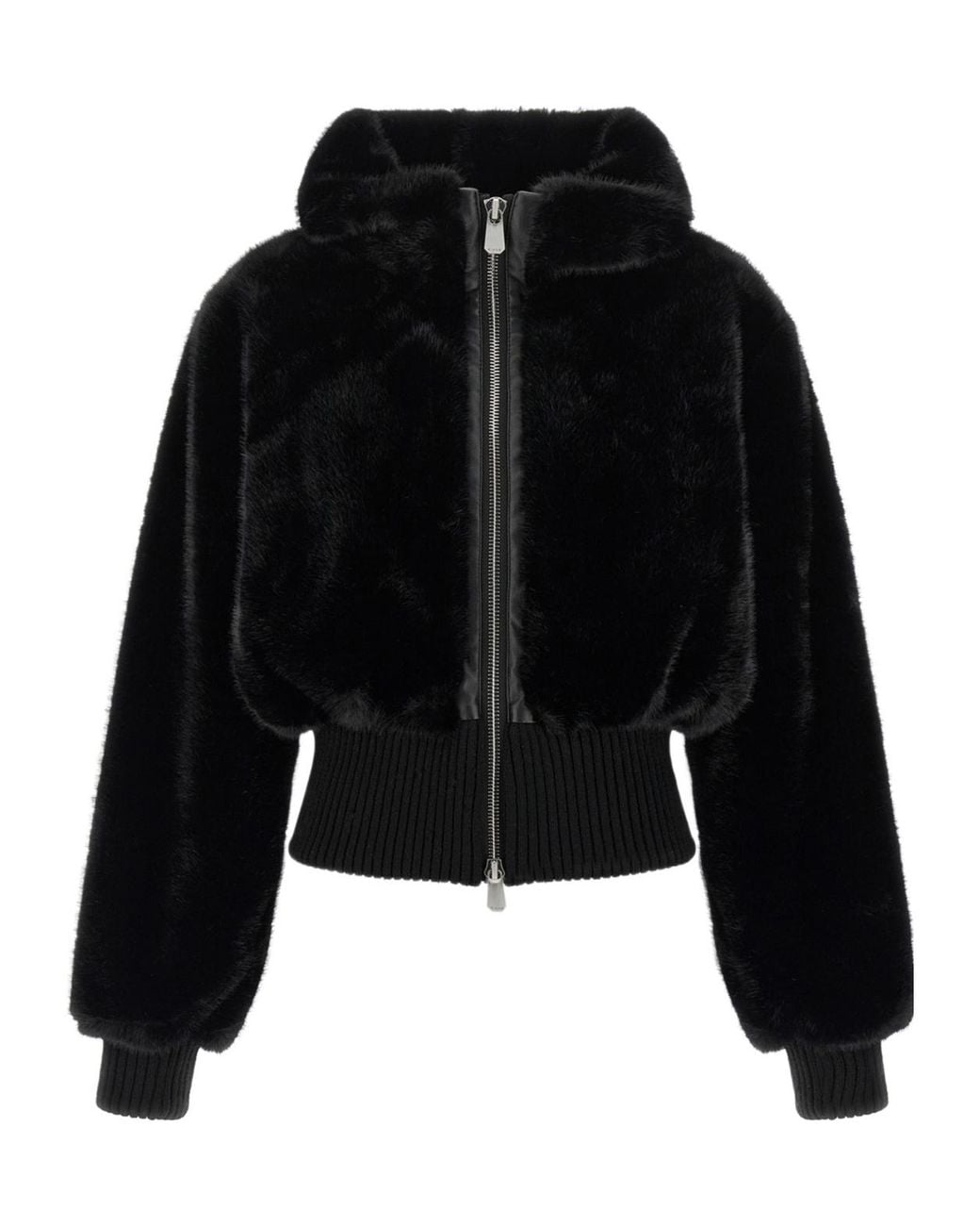 Pinko Black Faux Fur Zip-Up Bomber Jacket