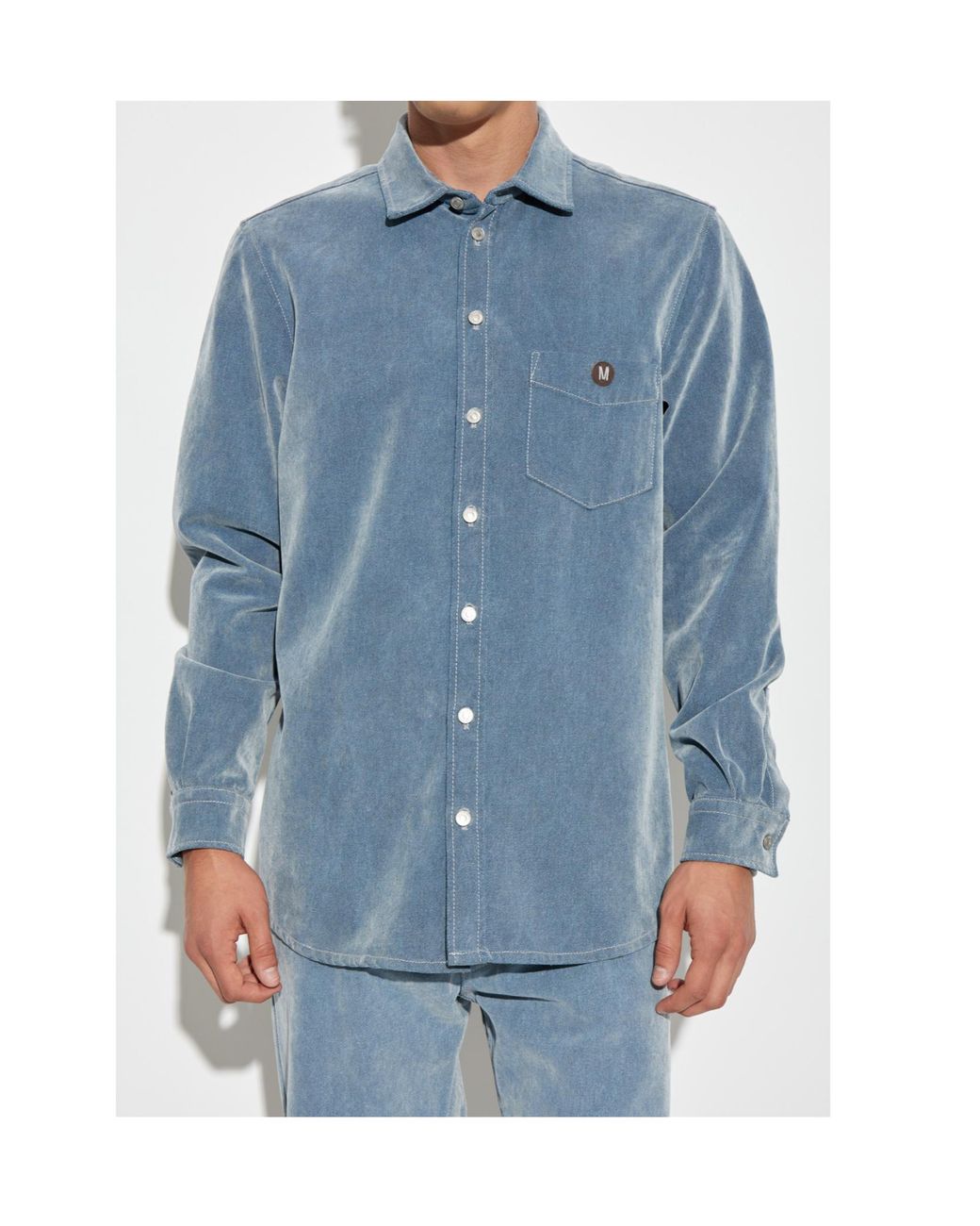 Moschino Blue Logo Patch Denim Shirt for men