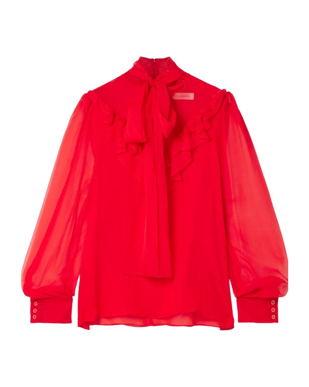 Carolina Herrera Red Tie-Collar Ruffle Shirt