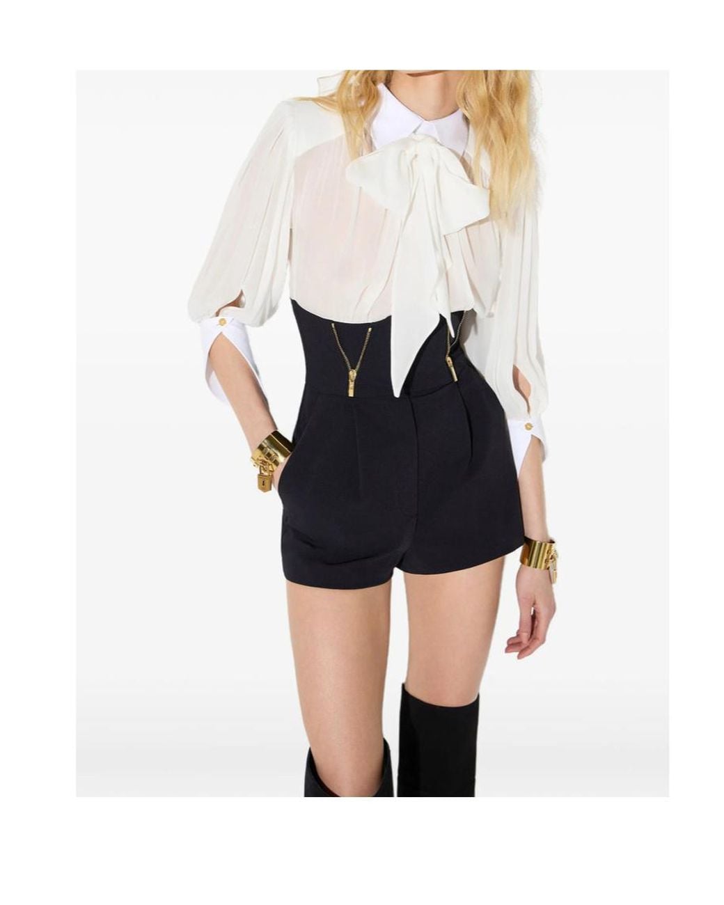Elisabetta Franchi White Pleated Tie-Front Jumpsuit