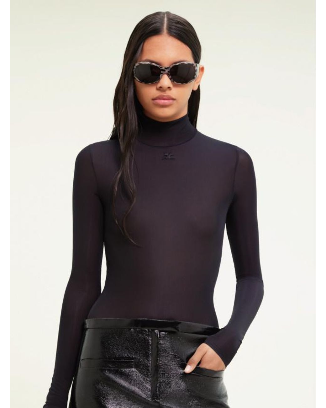 Courreges Black Courrèges Second Skin Mockneck Top