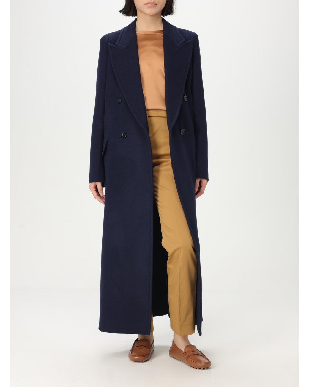 Max Mara Blue Albania1234 Double-Breasted Long-Sleeved Coat
