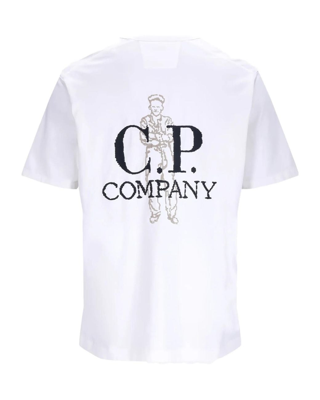 C P Company White Logo Printed Crewneck T-Shirt for men