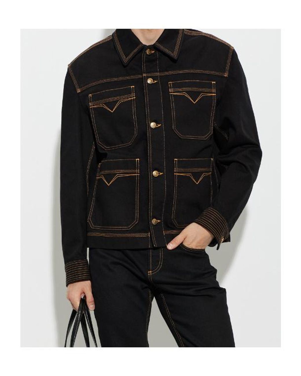 Versace Black Button-Up Denim Blouson for men