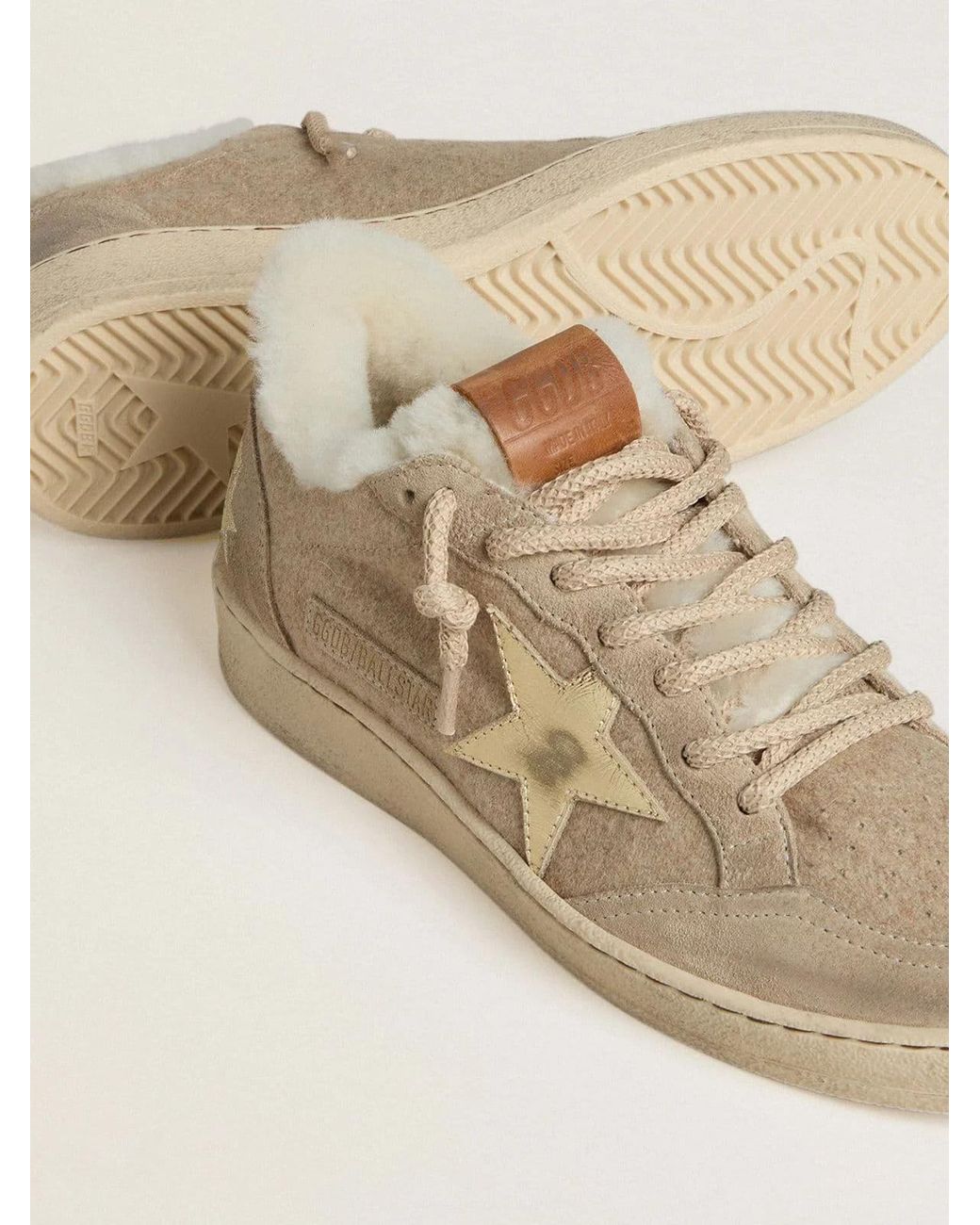 Golden Goose Deluxe Brand Natural Ballstar Shearling And Suede Trainers