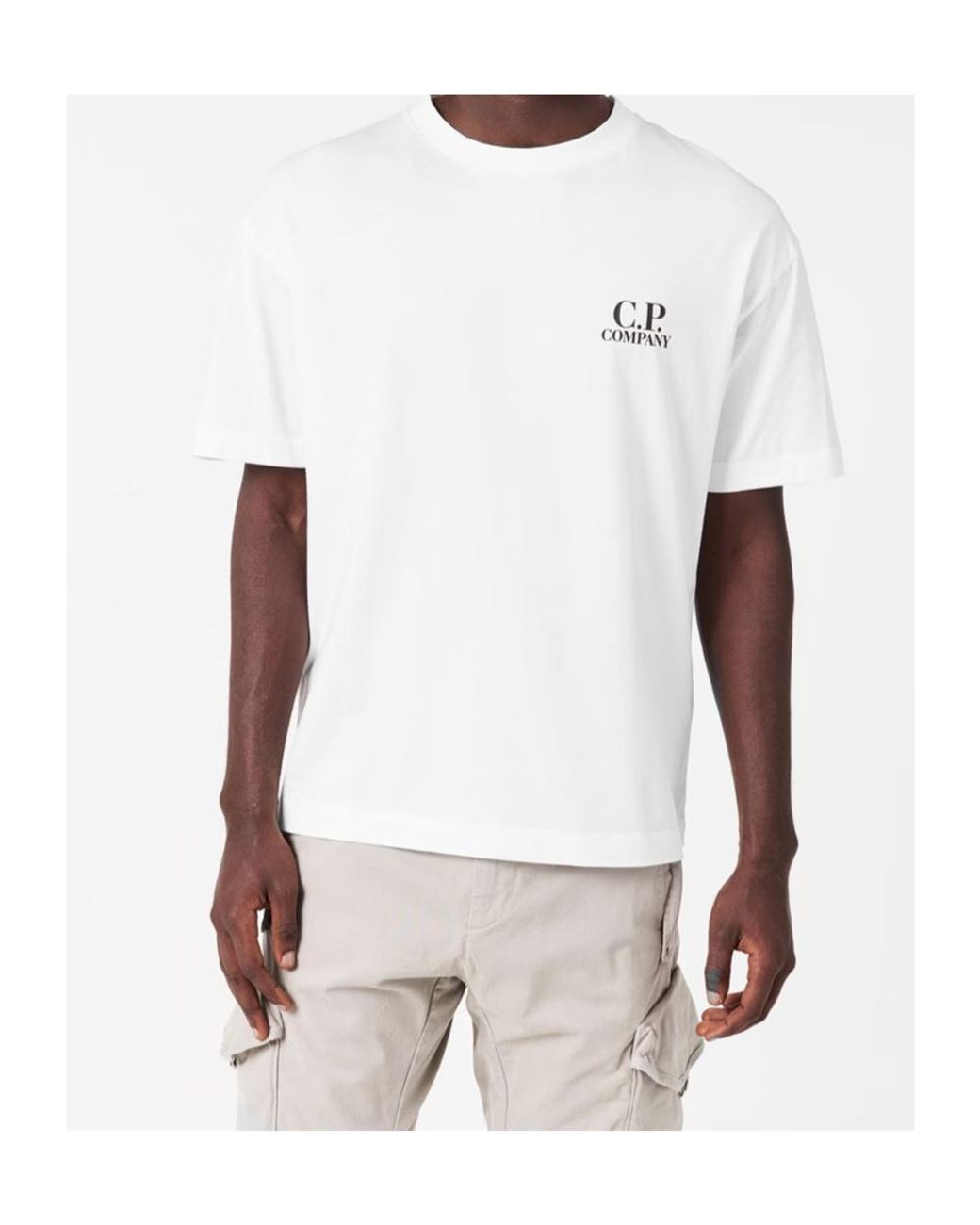 C P Company White Logo Crew Neck T-Shirt for men