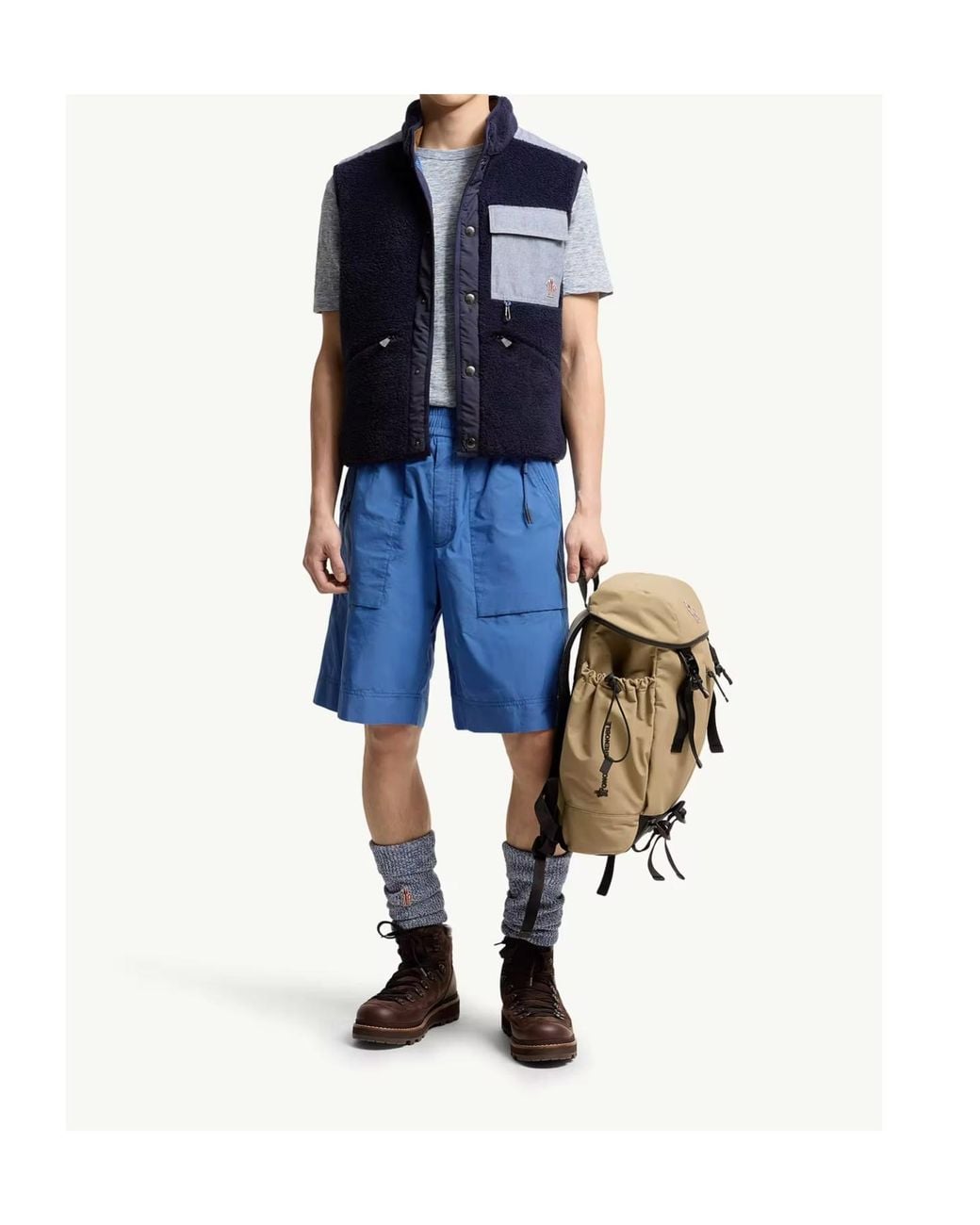 Moncler Blue Grenoble Logo-Patch Button-Up Gilet for men