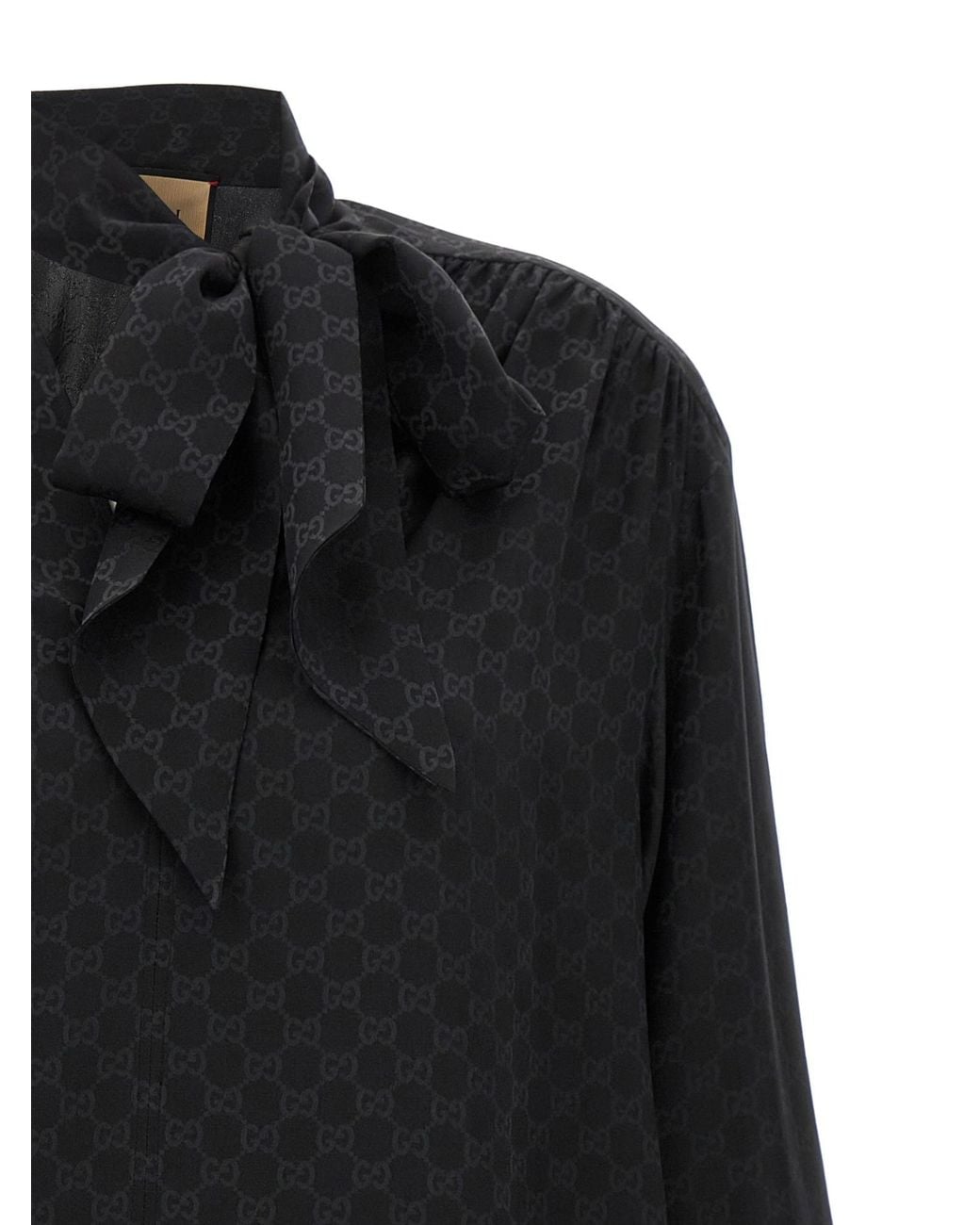 Gucci Black Printed Silk Blouse Top