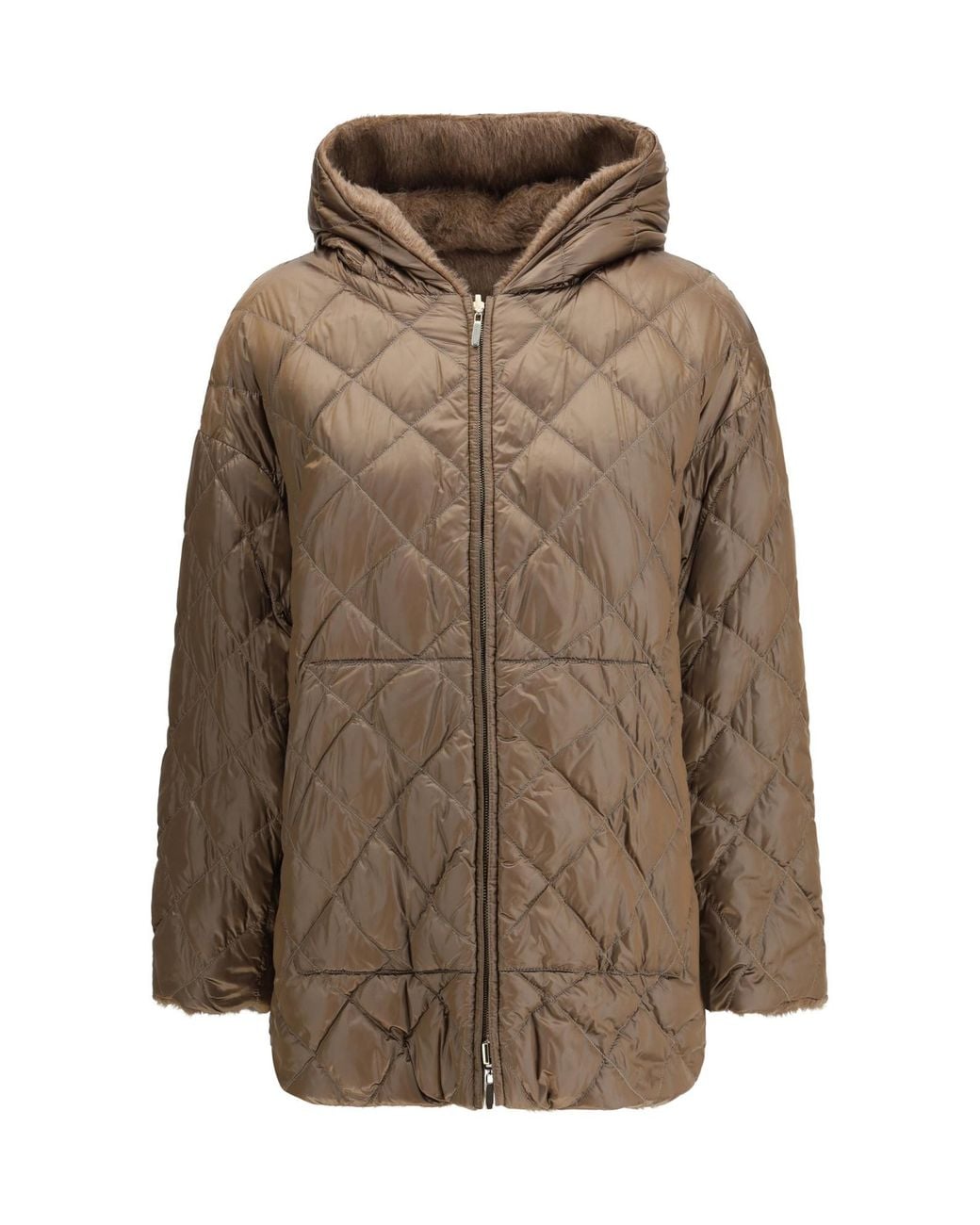 Max Mara Brown The Cube Spacefe Quilted Hooded Jacket