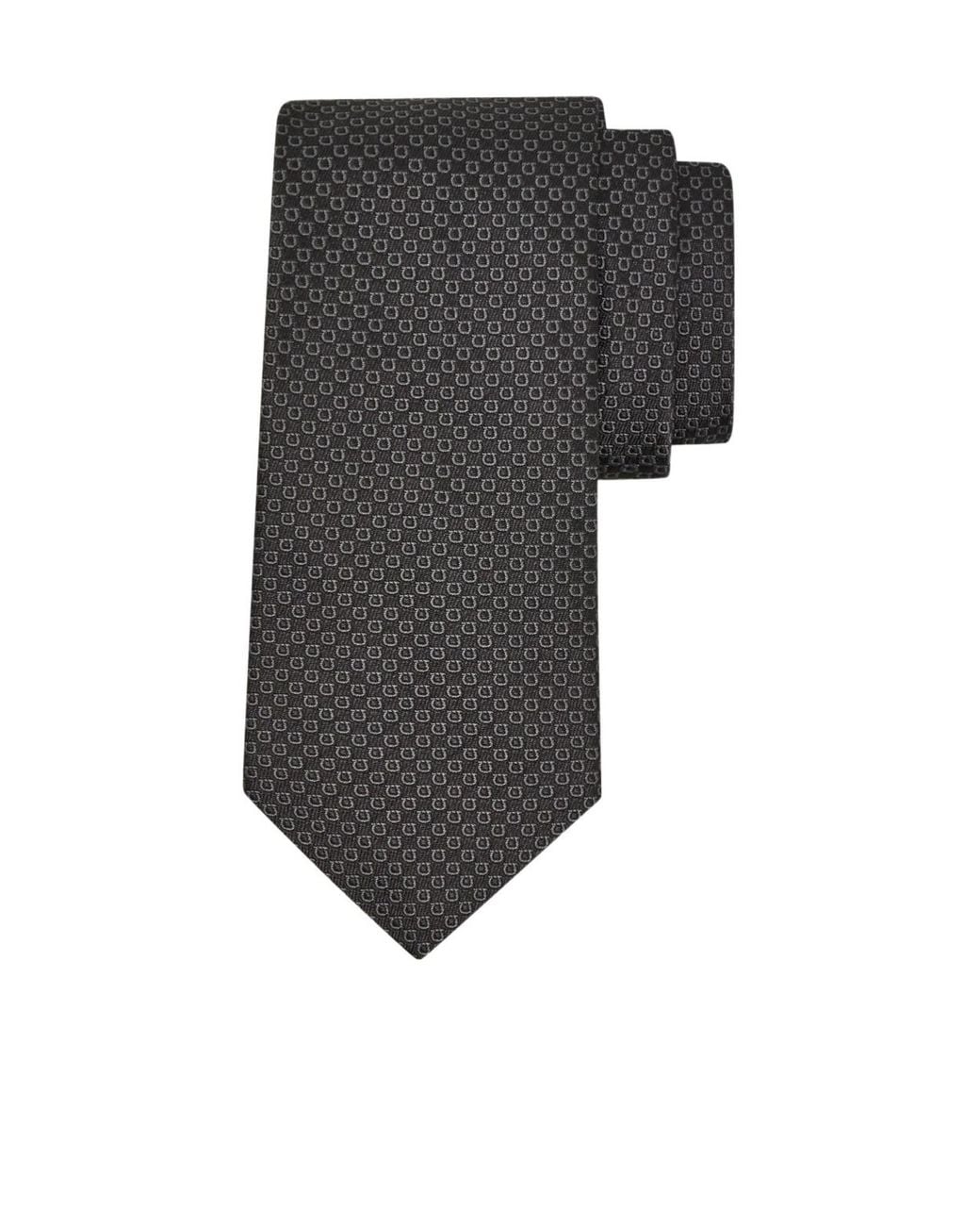 Ferragamo White Gancini Micro Jacquard Silk Tie for men