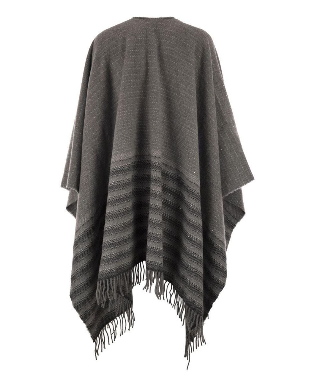 Peserico Gray Striped Fringed Poncho