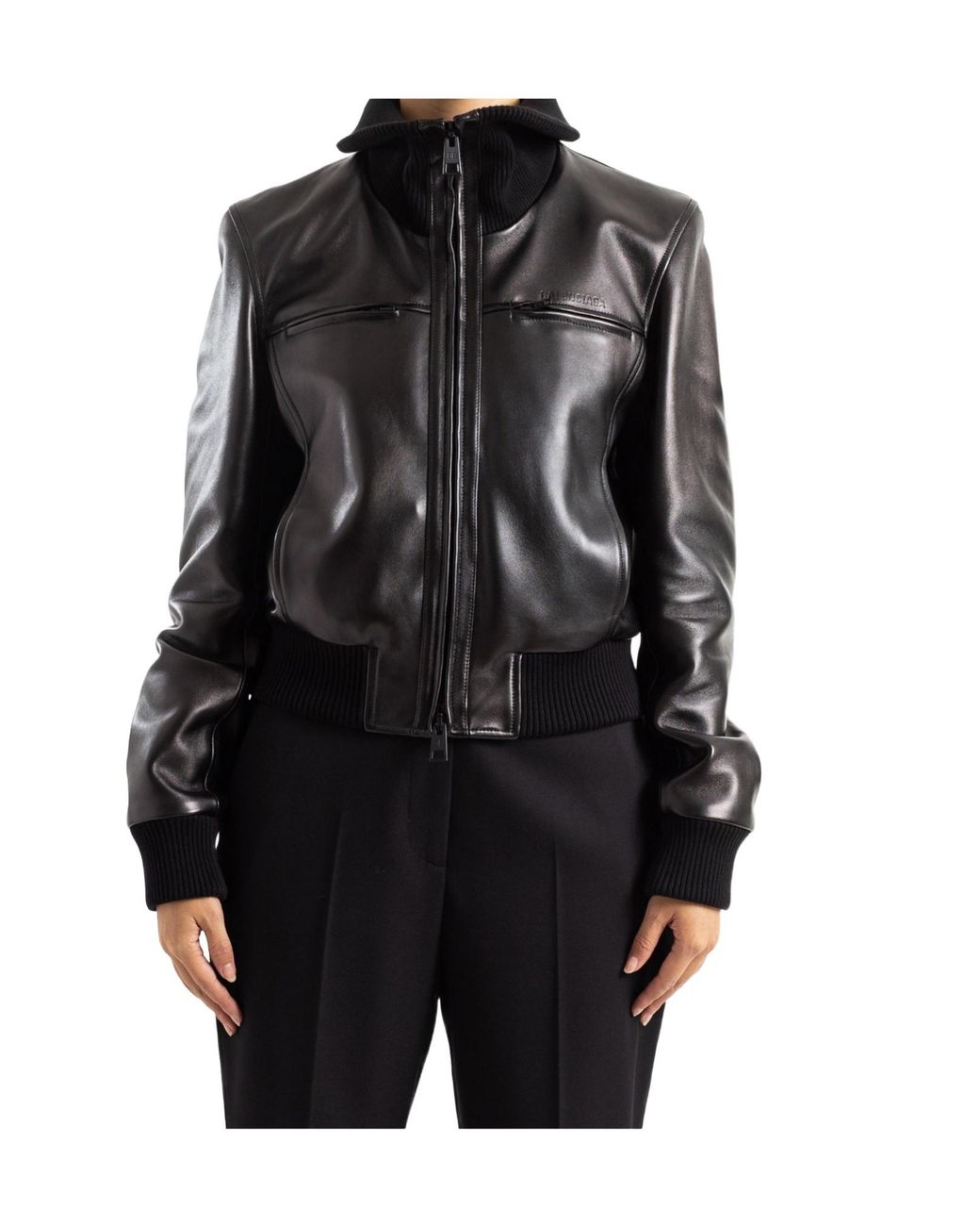 Balenciaga Black Ribbed-Trim Zip-Up Jacket