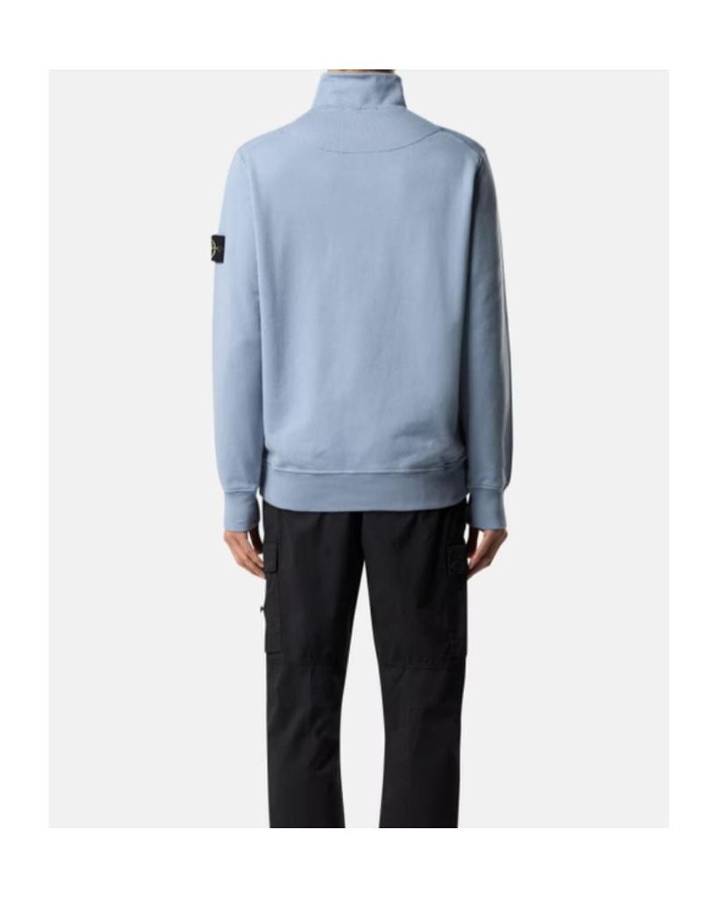Stone Island Blue Logo Patch Quarter-Zip Sweatshirt for men