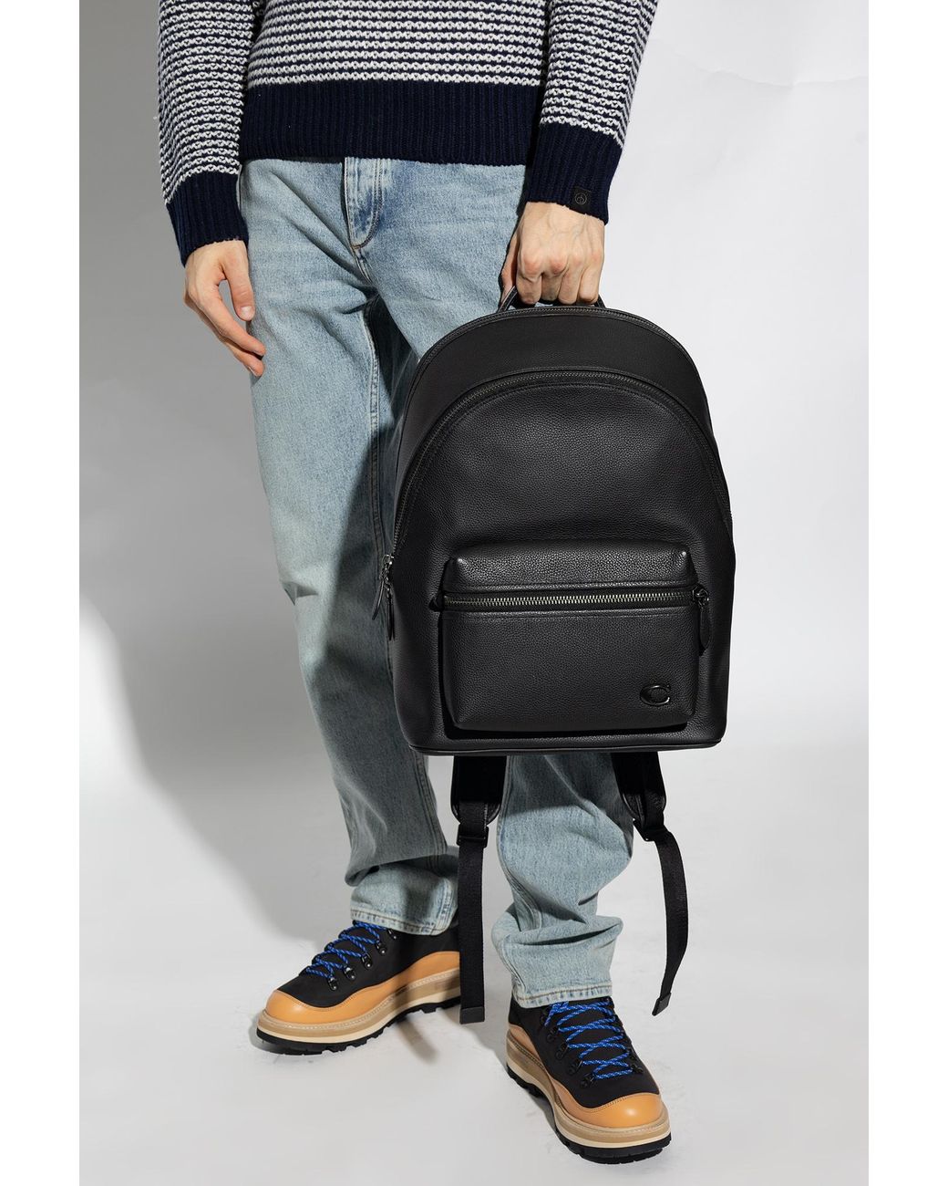 coach backpack bag logo Men's Charter Graphic Charcoal One Size : Clothing, Shoes & Jewelry Signature coated canvas and smooth leather Inside zip cell phone and multifunction pockets Laptop compartment with zip closure Zip closure recycled polyester lining Top handle with 3 drop Outside zip pocket Luggage sleeve Adjustable shoulder straps Fits a 16 laptop 11 3/4 (L) x 16 1/2 (H) x 6 (W) Style No. Coach Logo Print Backpack In