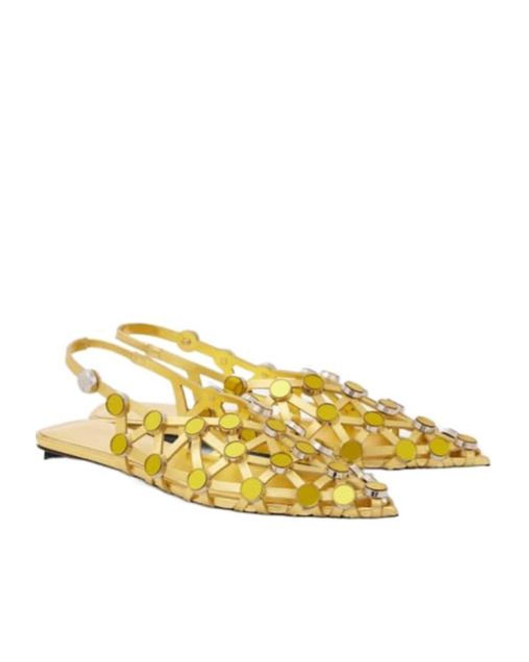 The Attico Yellow Grid Metallic Leather Slingback Flats