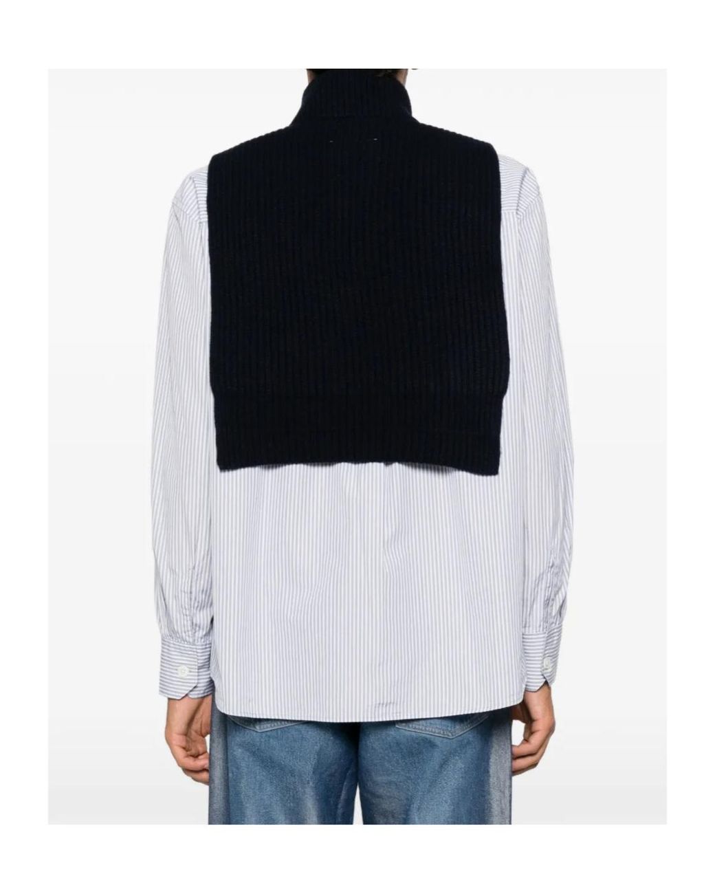 MM6 by Maison Margiela Blue Ribbed-Knit Half-Zip Sweater