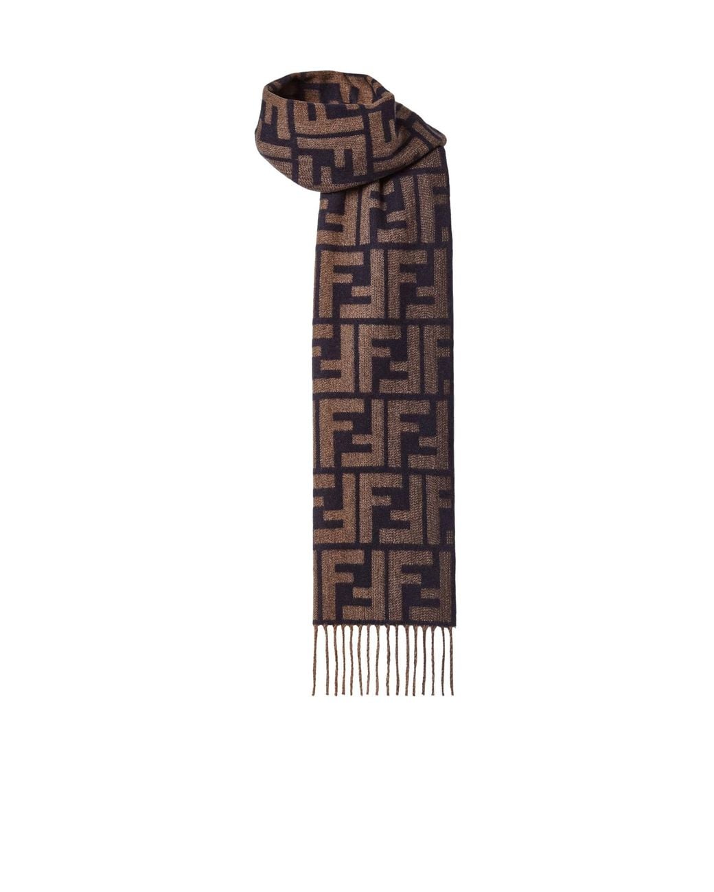 Fendi Brown Ff Jacquard Fringe Detailed Scarf for men
